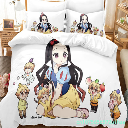 Kawaii Cartoon Demon Slayer Bedding Sets Duvet Cover Set With Pillowcase Twin Full Queen King Bedclothes Bed Linen Home Textiles