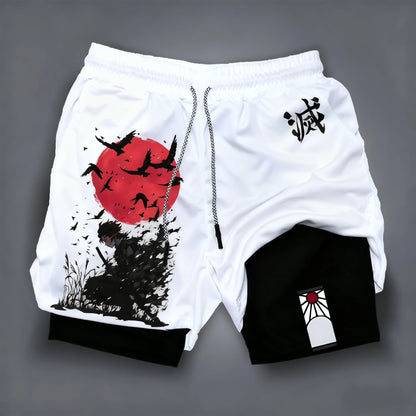 Bandai Demon Slayer Anime Men's Double-layer Shorts 2026 Summer American Sports Cycling Loose, Breathable and Fashionable Shorts