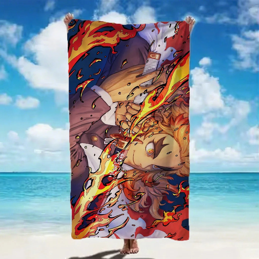Demon Slayer 2026 Beach Towel soft quick dry microfiber with classic anime character print for beach camping and daily home use