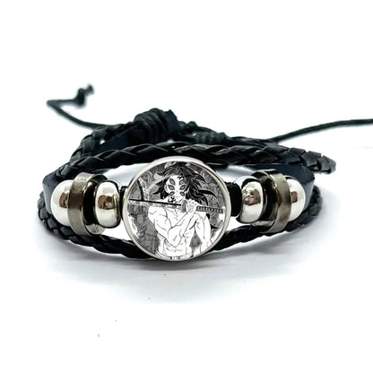 Kokushibo Anime Figure Leather Bracelets Cosplay Eyes Cartoon Horror Multilayer Braided Bracelets Bangles Handmade Jewelry Gifts