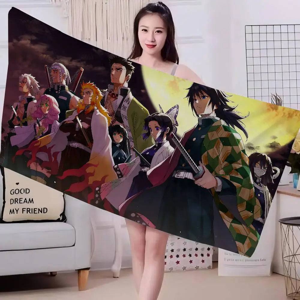 Anime D-DemonS Slayer Microfiber Blanket Quick Drying Beach Towels Oversized Printing Super Absorbent Pool Towel Blanket