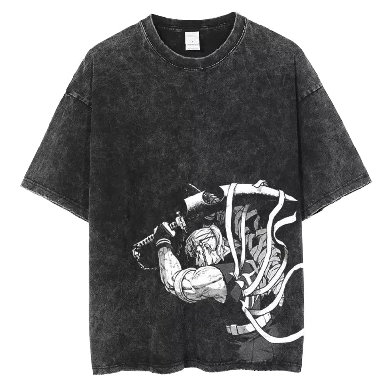 Anime Demon Slayer Graphic T Shirt Men's Clothing Women Washed Short Sleeve Tee Print Streetwear Casual Tops 2026 Summer Fashion