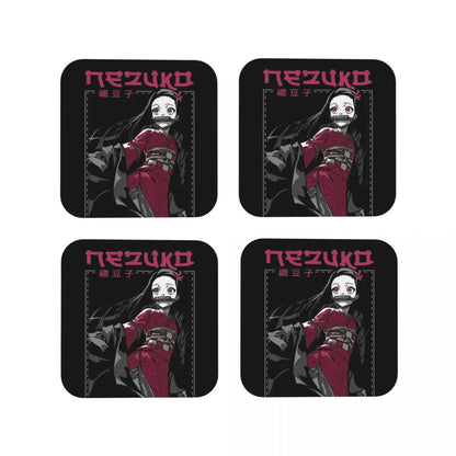 Nezuko Kimono Demon Slayer Kimetsu No Yaiba Anime Coasters Kitchen Placemats Insulation Cup Coffee Mats  Tableware Pads Set of 4