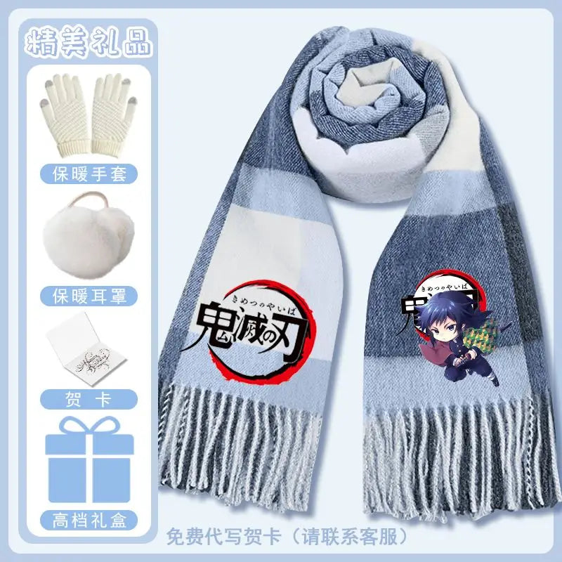 Anime Demon Slaye Nezuko Tanjiro Cartoon Printed Scarf Autumn Winter Men's and Women's Fashion Versatile Warm Grid Scarf