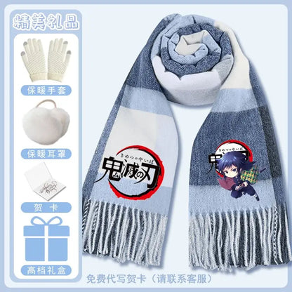 Anime Demon Slaye Nezuko Tanjiro Cartoon Printed Scarf Autumn Winter Men's and Women's Fashion Versatile Warm Grid Scarf