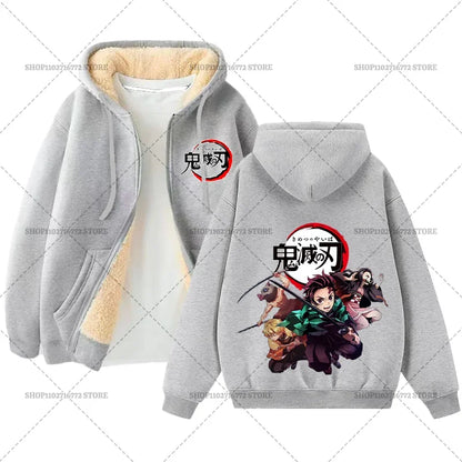 Fashion Clothes Anime Kimetsus No Yaibas Print Sweatshirt Men Women Demons Slayers Winter Loose Fleece Zipper Coat Hoodies Gift
