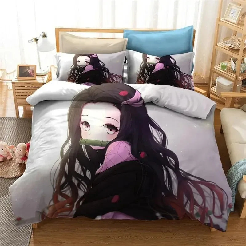 3D Demon Slayer Bedding Set All Season Duvet Cover Set Bedspread Pillowcase King Queen Full Single Size Bed Linen Boys Teen Gift