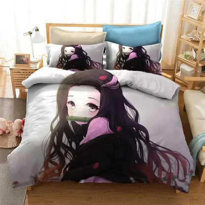 3D Demon Slayer Bedding Set All Season Duvet Cover Set Bedspread Pillowcase King Queen Full Single Size Bed Linen Boys Teen Gift