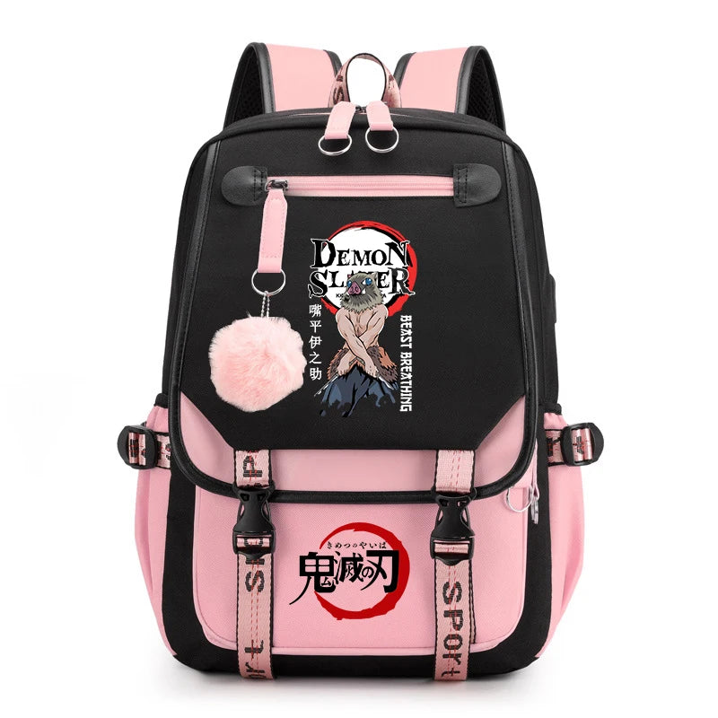 Demon Slayer Anime Print Backpack for Girls Casual School Bookbag Lightweight Teen Travel Rucksack
