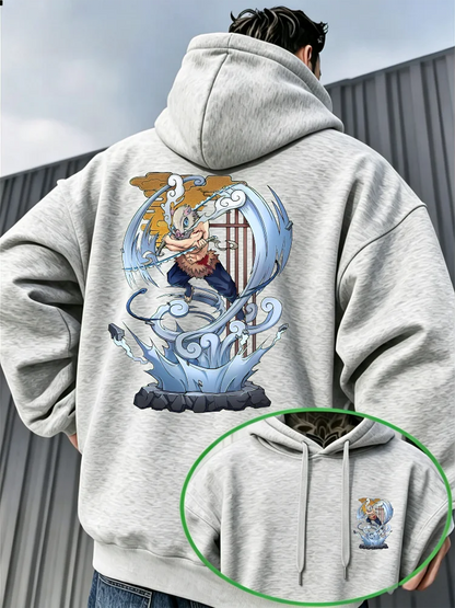 Bandai Demon Slayer Men's Hoodie with Inosuke Print, High-Quality Warm Men's Hooded Sweatshirt for Autumn and Winter