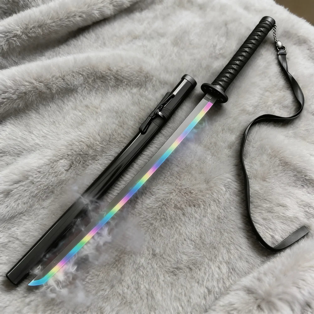40inch Demon Slayer Kokushibo Katana LED Mist Original Lightsabre Real Katana Wood Vapor Cosplay Prop Schwert Vapour Toy Gift