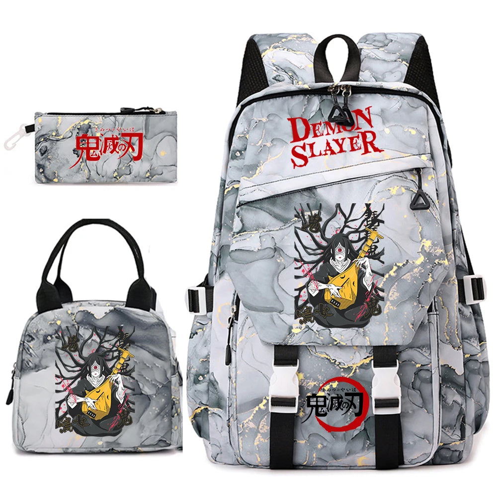 Demon Slayer Anime Backpack Set for Girls Demon Slayer 3Pcs School Bag Lunch Kit Pouch