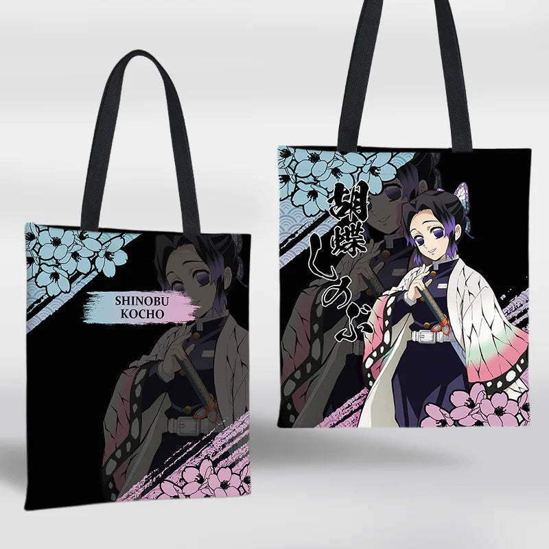 Demon Slayer Mini Shoulder Bag Tanjirou Nezuko Tote Bag Anime Canvas Backpack for Travel Hand-Painted Tote Bag Simple Style Gift