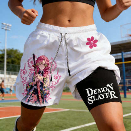 2026 New Unisex Demon SlayerKanroji Mitsuri 2026 Summer New Edition Anime Printed Loose Quick Drying Double Layer Sports Shorts