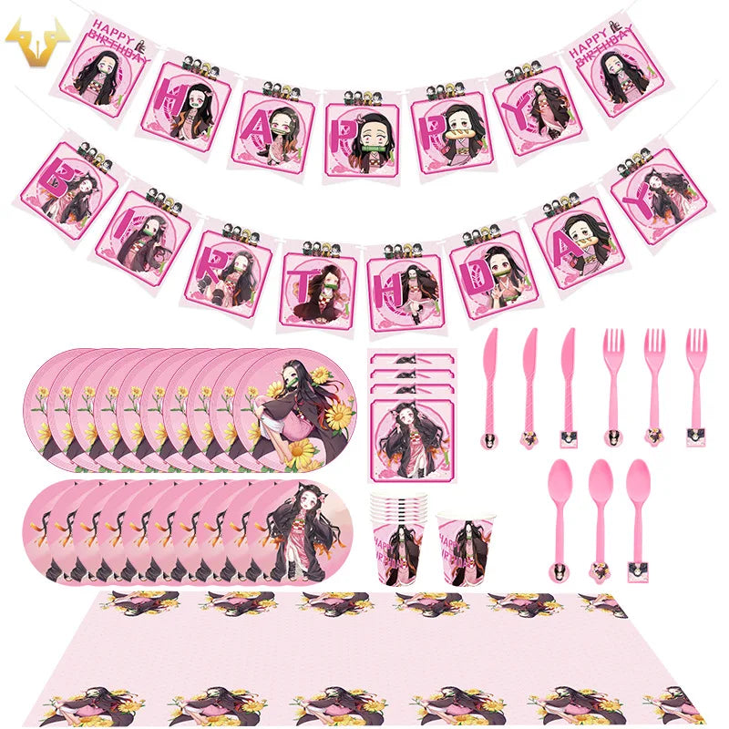 Anime Demon Slayer Kamado Nezuko themed party decoration paper cups plates tissues  baby showers balloons girls birthday gifts
