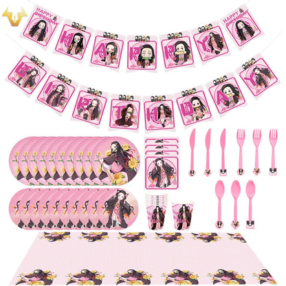 Anime Demon Slayer Kamado Nezuko themed party decoration paper cups plates tissues  baby showers balloons girls birthday gifts