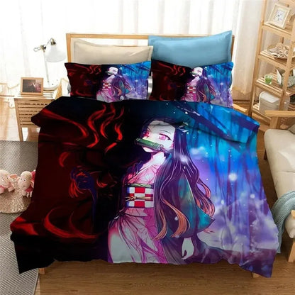 3D Demon Slayer Bedding Set All Season Duvet Cover Set Bedspread Pillowcase King Queen Full Single Size Bed Linen Boys Teen Gift