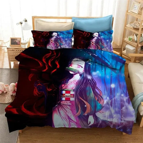 Parure Nezuko rouge et bleu