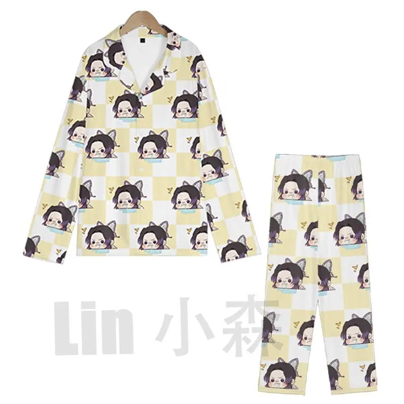 Anime Cosplay Homewear Demon Slayer Agatsuma Zenitsu Cute Pajama Set Demon Girl Pink Pattern Nightwear Loungewear Holiday Gift