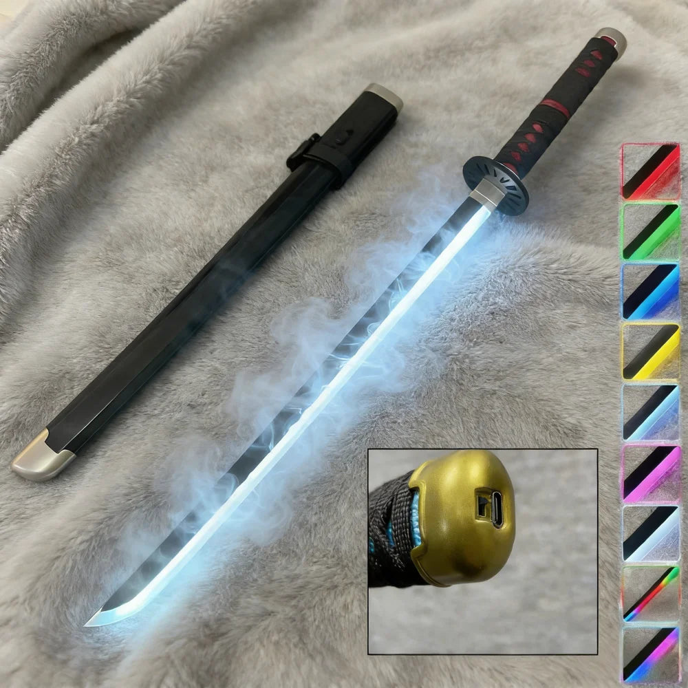 40inch Demon Slayer Kokushibo Katana LED Mist Original Lightsabre Real Katana Wood Vapor Cosplay Prop Schwert Vapour Toy Gift