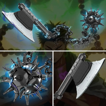 Demon Anime Sword Building Set, 43in Axe and Meteor Hammer Block Kit, Creative Gyomei Himejima Building Blocks Set Gifts