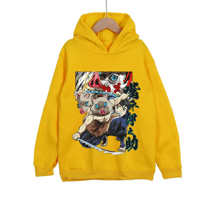 Childrens Cartoon Hoodie Demon Slayer Inosuke Graphic Cotton Pullover Unisex Boys Girls Clothes 100-160cm