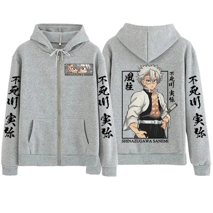 New Hot Anime Demon Slayer Shinazugawa Sanemi Zipper Hoodie Harajuku Pullover Tops Streetwear Sweatshirt