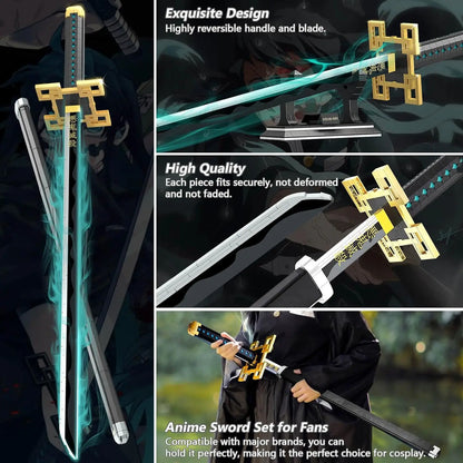 Demon Anime Sword Building Set, 40in Tokitou Muichirou Sword Set with Scabbard and Stand Anime Katana Sword Building Blocks Gift