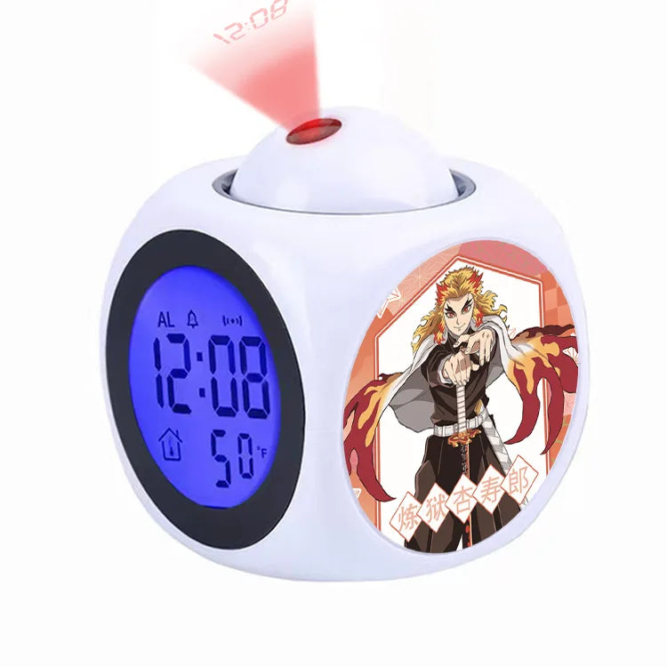 Demon Slayer Tanjiro Projection Alarm Clock Led Night Light Silent Non-Ticking Digital Time Display for Kids Bedroom