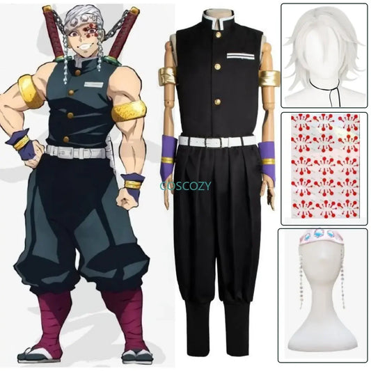 Anime Uzui Tengen Cosplay Costume Demon Killer Team Uniform Men Adult Carnival Anime Clothes Wig Tattoo Stickers Cosplay Costume