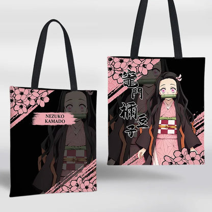 Demon Slayer Mini Shoulder Bag Tanjirou Nezuko Tote Bag Anime Canvas Backpack for Travel Hand-Painted Tote Bag Simple Style Gift