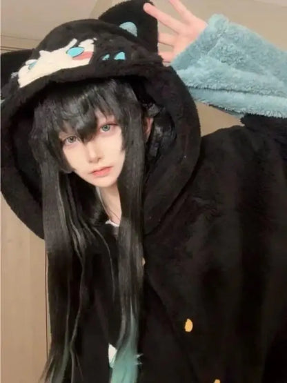 Y2K New Tokitou Muichiro Winter Pajama Anime Peripherals Demon Slayer Soft Plush Jumpsuit Kawaii Cosplay Nightwear Girls Gift