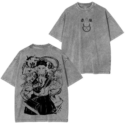 Summer Men's Washes T-shirts Japanese Anime Demon Slayer Gyomei Graphic Clothing HarajukuY2K Oversized 100% Cotton Causalwear