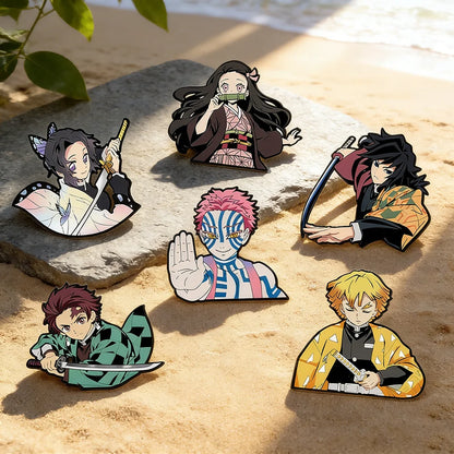 6pcs Demon Slayer Kimetsu No Yaiba Cartoon Brooches Anime Character Backpack Accessories School Bag Supplies