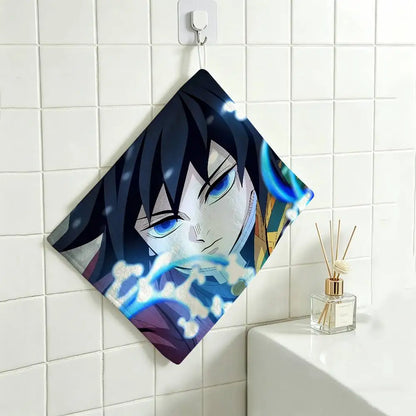 Cartoon Figure Giyu Tomioka Hanging Polyester Cotton Towel, Reusable Hand Wiping Cloth, Wear Resistant for Home Kitchen Sink