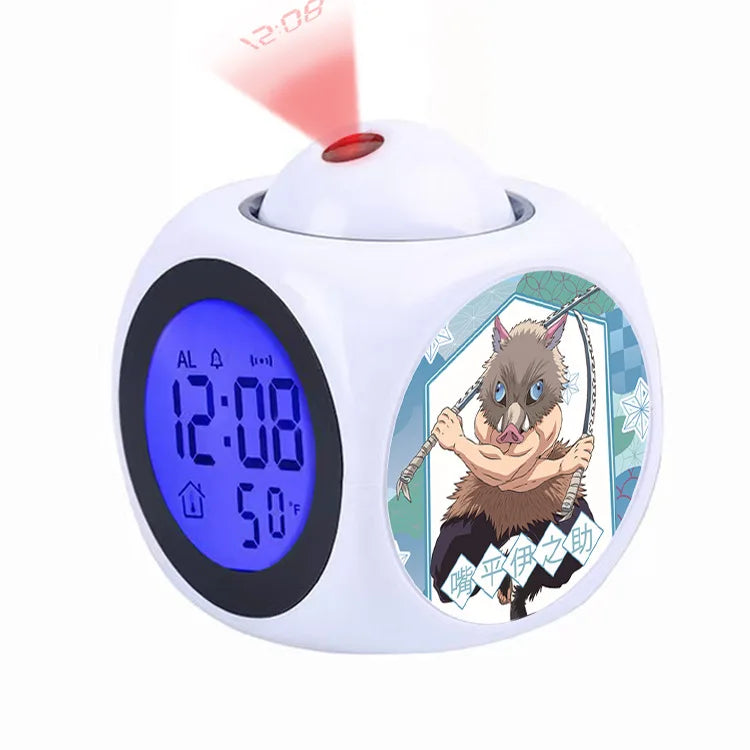 Demon Slayer Tanjiro Projection Alarm Clock Led Night Light Silent Non-Ticking Digital Time Display for Kids Bedroom