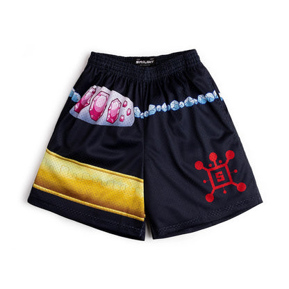 Bandai Demon Slayer Tanjiro Kamado Shorts, Black Turquoise Checkered with Great Wave Mesh Athletic Bottoms  Man - Beach shorts
