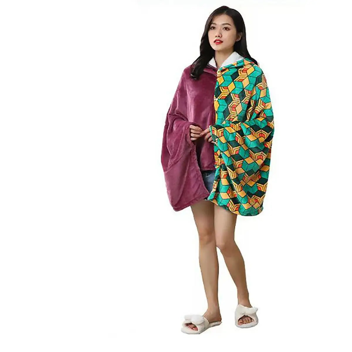 Anime Flannel Blanket Hoodie Shawl Demon Slayer Kimetsu No Yaiba Blanket Cloak Cosplay Costume Kamado Nezuko Agatsuma Zenitsu