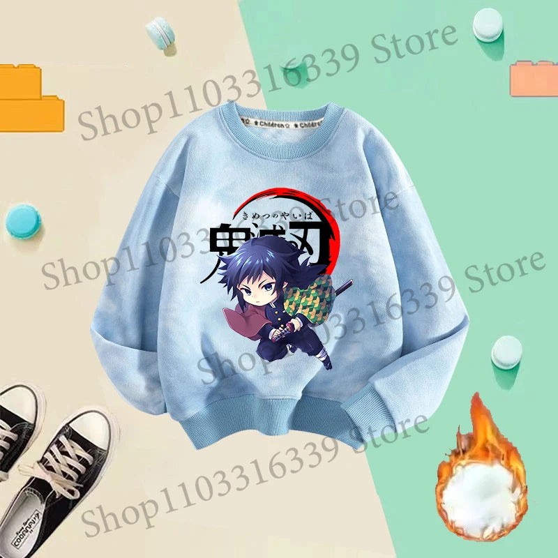 Demon Slayer Children Tie-dyed Sweatshirts Giyu Tomioka Nezuko Boy Girl Hoodie Anime Cute Pullover Fashion Tops Autumn Clothing