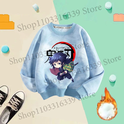 Demon Slayer Children Tie-dyed Sweatshirts Giyu Tomioka Nezuko Boy Girl Hoodie Anime Cute Pullover Fashion Tops Autumn Clothing