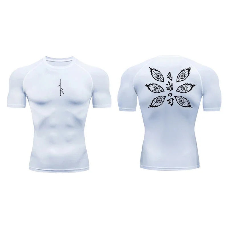 Bandai Demon Slayer Douma Eyes Double-sided Print Compression T-shirt Men Anime Fitness Gym Quick Dry Sportswear Top