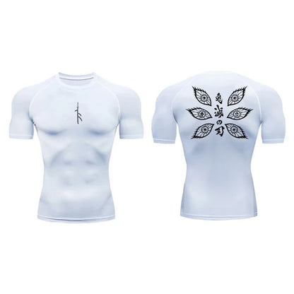 Bandai Demon Slayer Douma Eyes Double-sided Print Compression T-shirt Men Anime Fitness Gym Quick Dry Sportswear Top