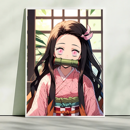 Demon Slayer Nezuko Kamado Cartoon Poster HD Art Sticky Wall Waterproof Home Living Room Bedroom Bar Aesthetic Decoration