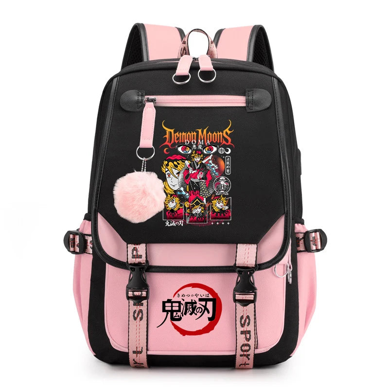 Demon Slayer Anime Print Backpack for Girls Casual School Bookbag Lightweight Teen Travel Rucksack