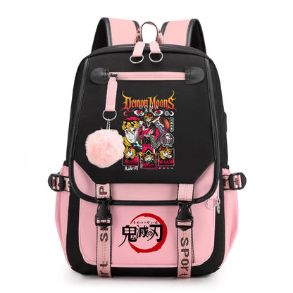Demon Slayer Anime Print Backpack for Girls Casual School Bookbag Lightweight Teen Travel Rucksack
