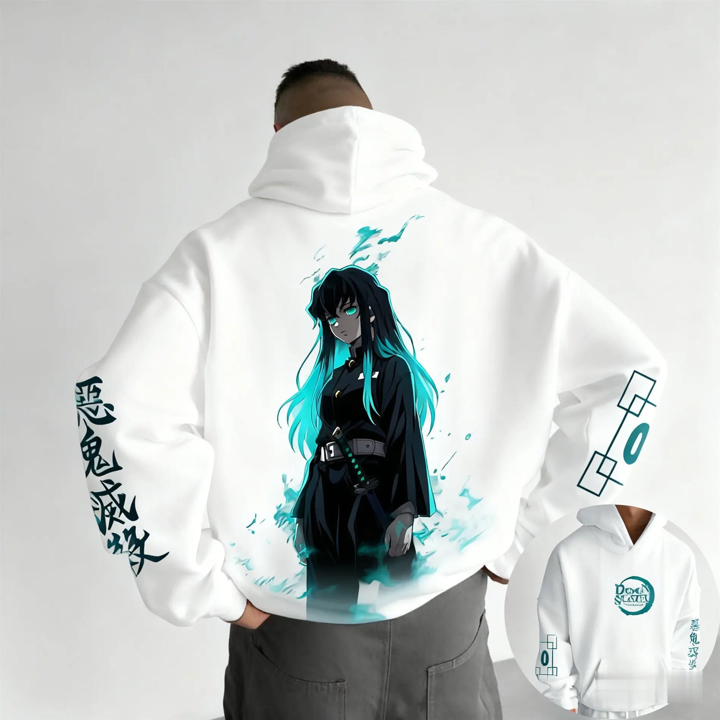 Demon Slayer Muichiro Tokito Large Size Fleece Hoodie American New Autumn Winter Men's and Women's Parent-Child Versatile Jacket