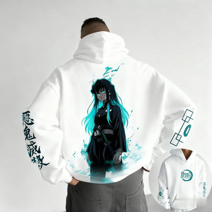 Demon Slayer Muichiro Tokito Large Size Fleece Hoodie American New Autumn Winter Men's and Women's Parent-Child Versatile Jacket