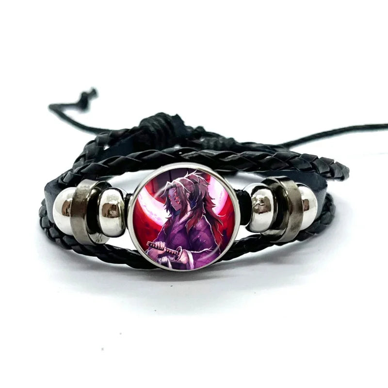 Kokushibo Anime Figure Leather Bracelets Cosplay Eyes Cartoon Horror Multilayer Braided Bracelets Bangles Handmade Jewelry Gifts
