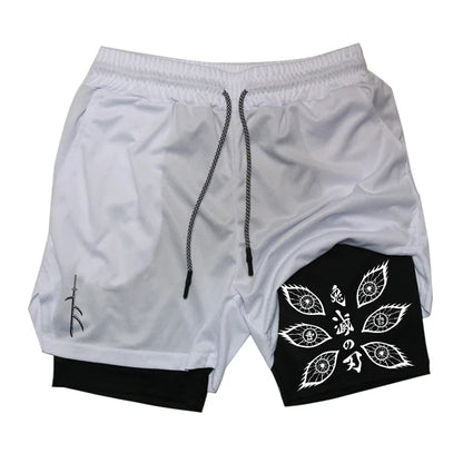 Demon Slayer Unisex Summer Sports Shorts Kokushibo Anime Printed Running Speed Dry Breathable 2-in-1 Double-layer Shorts