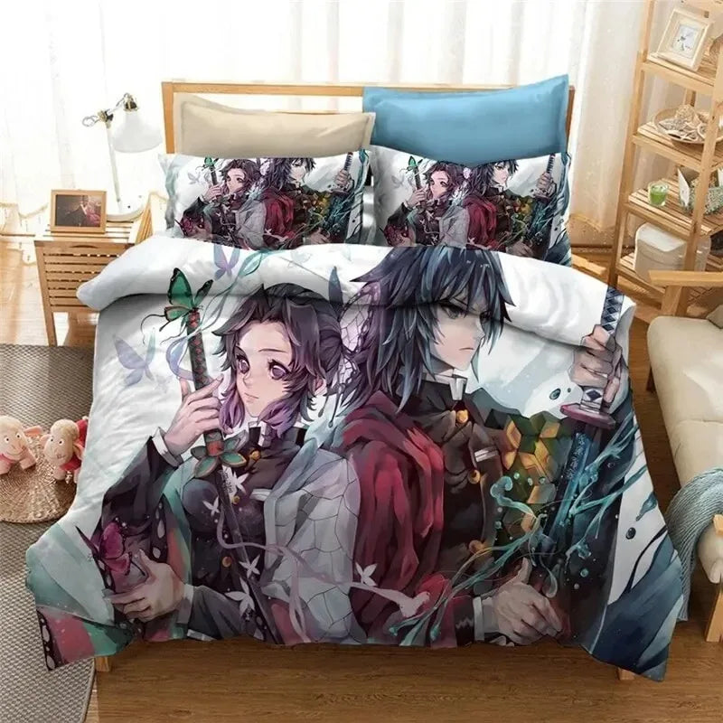 3D Demon Slayer Bedding Set All Season Duvet Cover Set Bedspread Pillowcase King Queen Full Single Size Bed Linen Boys Teen Gift